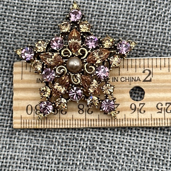 Gorgeous Goldtone GRAZIANO Champagne & Pink Rhinestone STAR Brooch Pin #028 - Picture 7 of 7